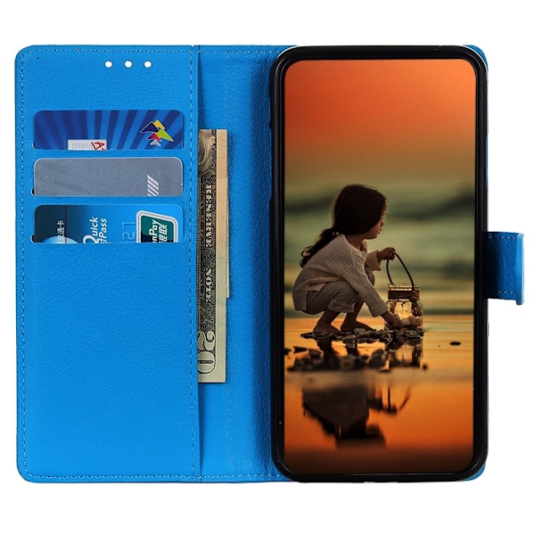 Google Pixel 8 Pro Fodral Litchi Läder Blå