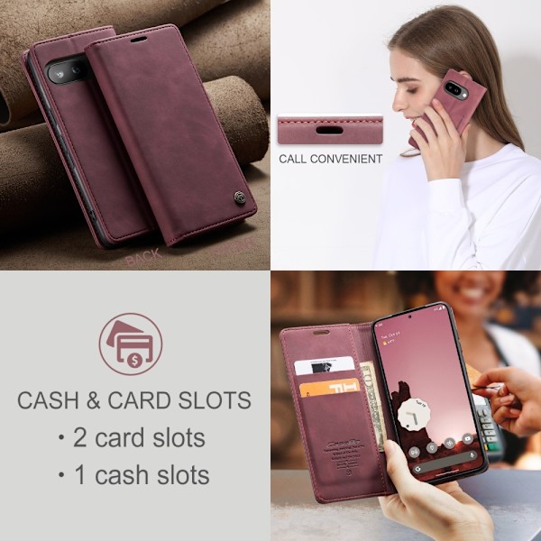 CASEME Google Pixel 9a Fodral Flip Retro Läder Röd