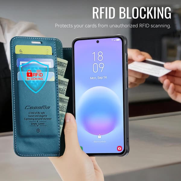 CASEME Samsung Galaxy A17/A16/A26 Skal RFID Plånbok Blå