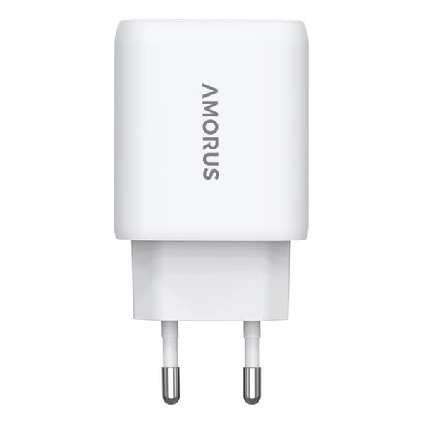 Amorus 30W GaN PD QC USB-C / USB-A Väggladdare Vit