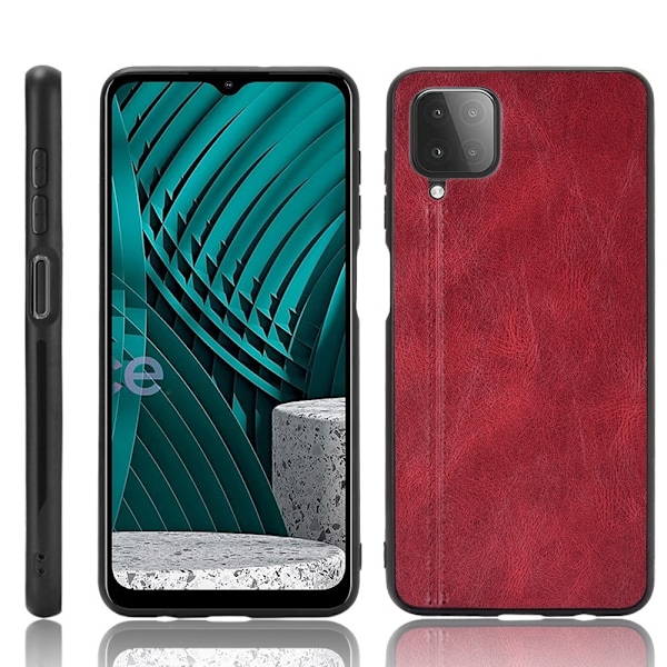 Samsung Galaxy A12 - Läderbelagt Hybrid Skal - Röd Red Röd