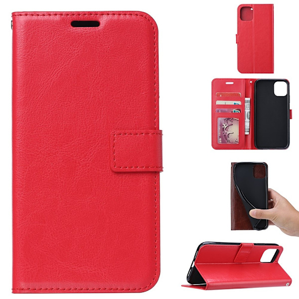 iPhone 11 Pro Max - Crazy Horse Plånboksfodral - Röd Red Röd