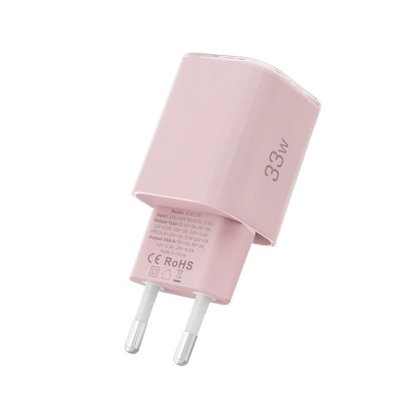Tech-Protect 33W Väggladdare PD QC USB-C / USB-A Baby Pink