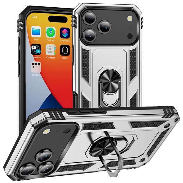 iPhone 17 Pro Max Skal Shockproof Hybrid Ring Silver