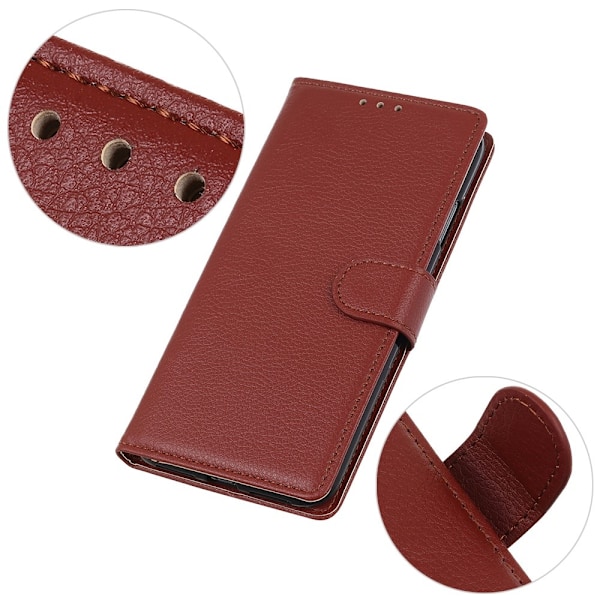 Motorola One Hyper - Litchi Plånboksfodral - Brun Brun