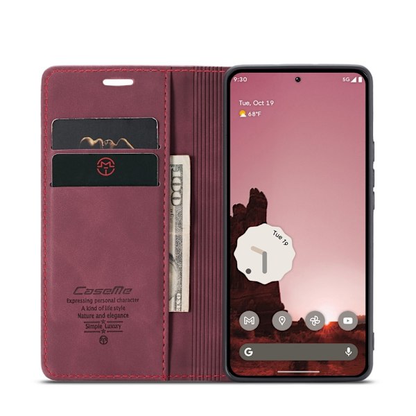 CASEME Google Pixel 9a Fodral Flip Retro Läder Röd