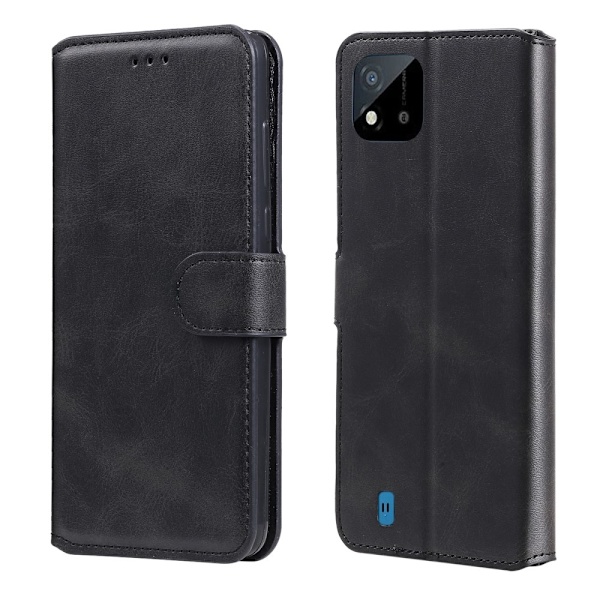 Realme C21 - Solid Läder Fodral - Svart Svart