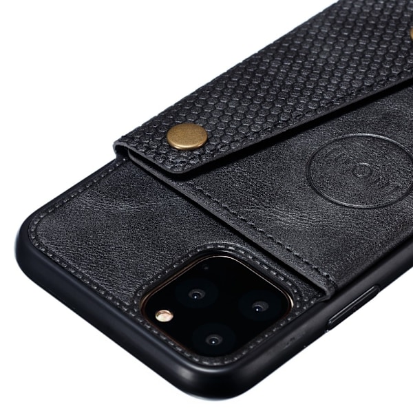 iPhone 12 Pro Max - Läder Skal Med Kortfack Och Magnet - Svart Black Svart