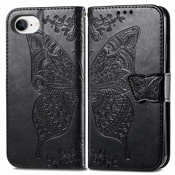 iPhone 16e Fodral Med Fjäril Tryck Svart