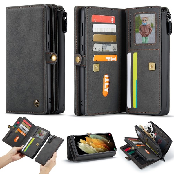 Samsung Galaxy S21 - CASEME 2-i-1 Multifunktionellt Läder Fodral - Svart Black Svart