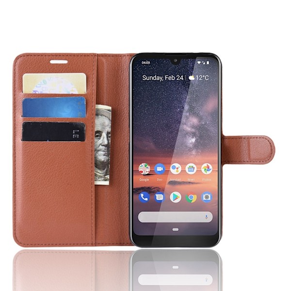Nokia 3.2 - Litchi Plånboksfodral - Brun Brown Brun