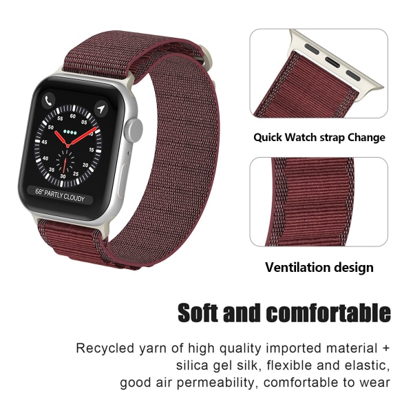 Apple Watch 42/44/45/49 mm Armband Alpine Pro Loop Burgundy