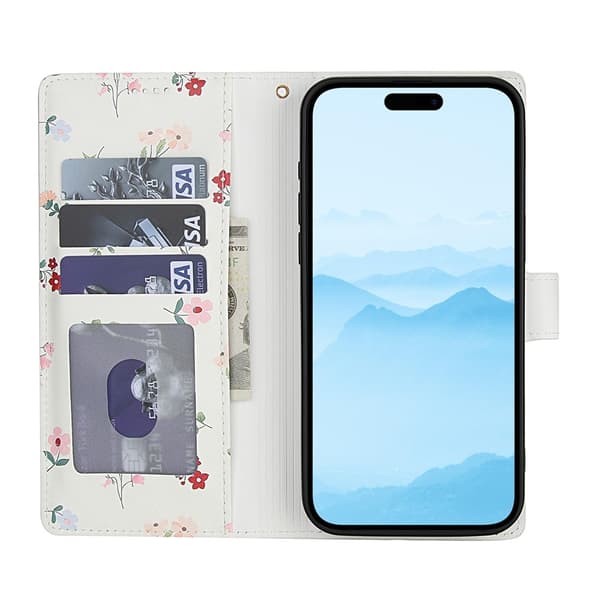 iPhone 17 Fodral Rhombus Läder Blommor Vit