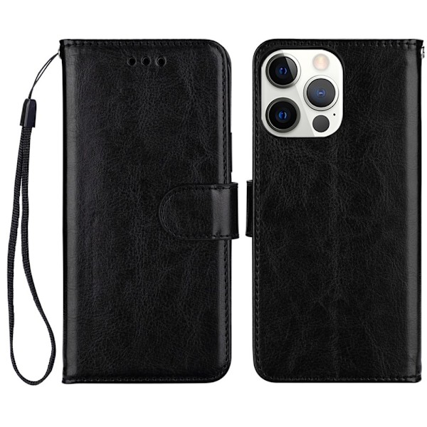 iPhone 13 Pro Max Fodral Crazy Horse Läder Svart Svart