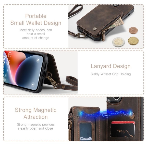CASEME iPhone 15 Plus Skal RFID Med Plånbok Brun