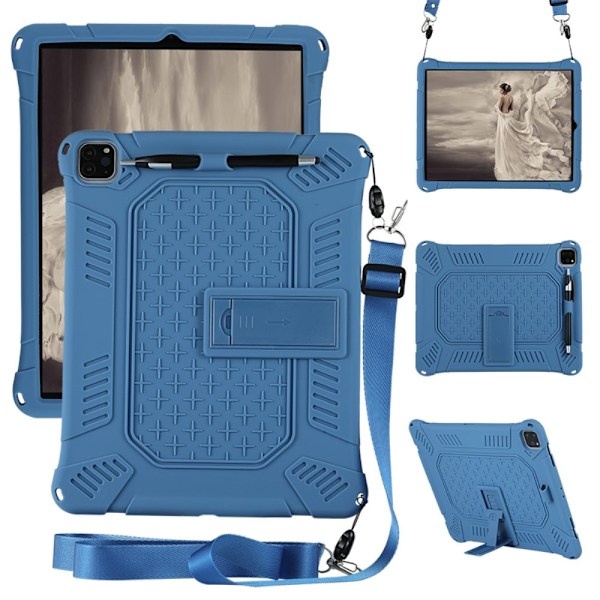 iPad Pro 12.9 (2018/2020/2021) - Hybrid Skal Kickstand Och Rem - Blå Blå