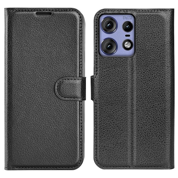 Motorola Edge 50 Pro 5G Litchi Läder Fodral Svart