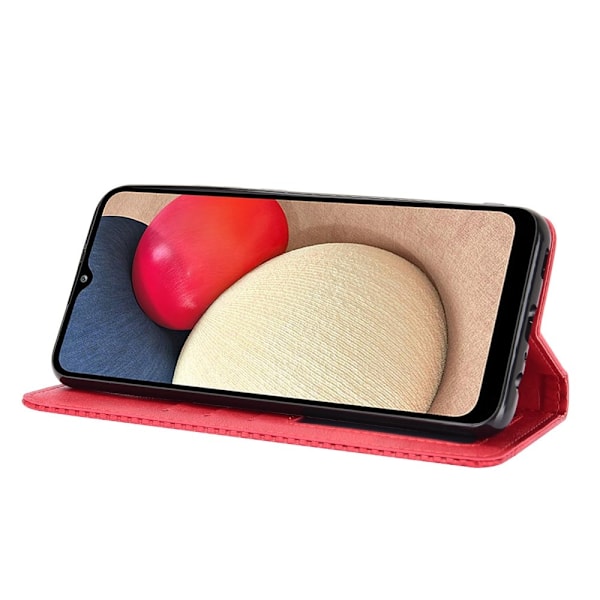 Samsung Galaxy A02s - Retro Läder Flip Fodral - Röd Red Röd