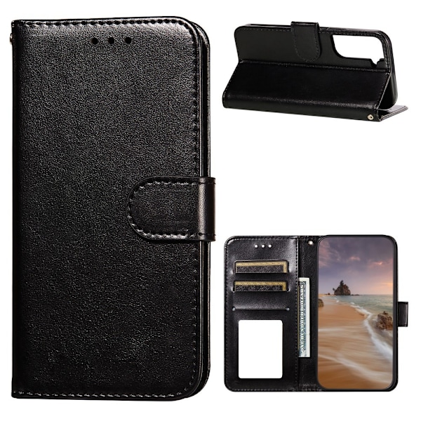 Samsung Galaxy S21 Plus - Solid Läder Fodral - Svart Black Svart