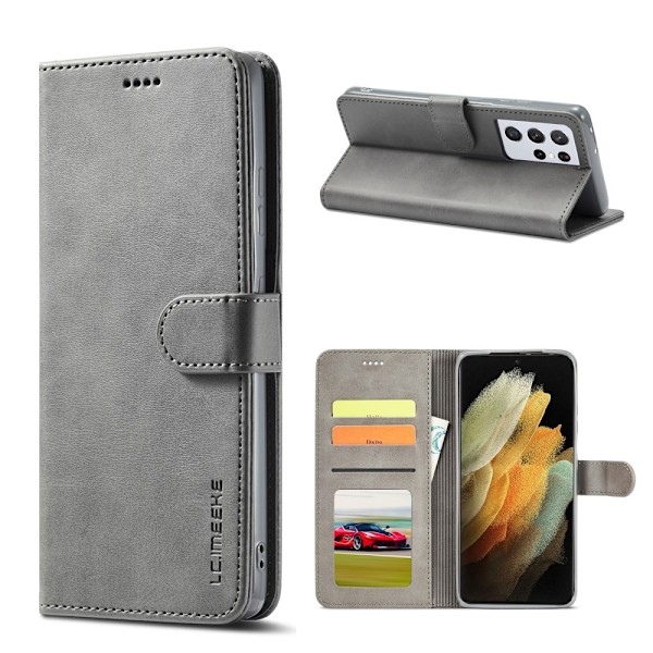 Samsung Galaxy S21 Ultra - LC.IMEEKE Läder Fodral - Grå Grey Grå