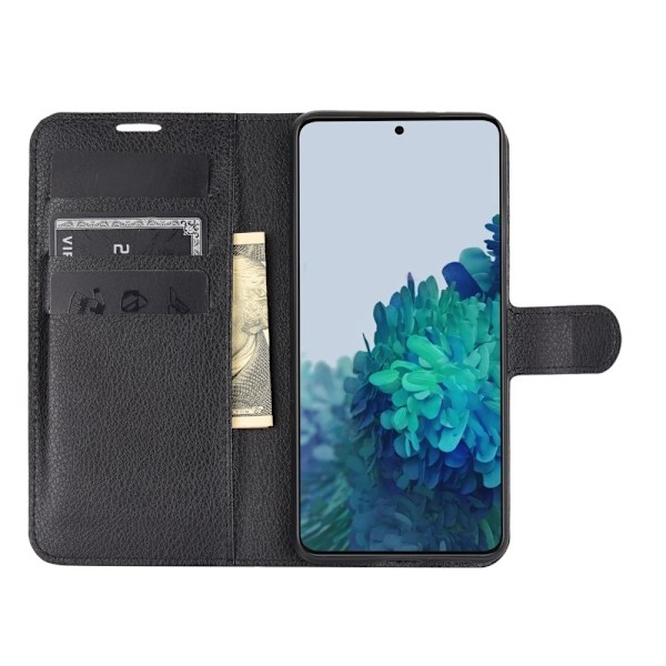 Samsung Galaxy S21 Plus - Litchi Läder Fodral - Svart Black Svart