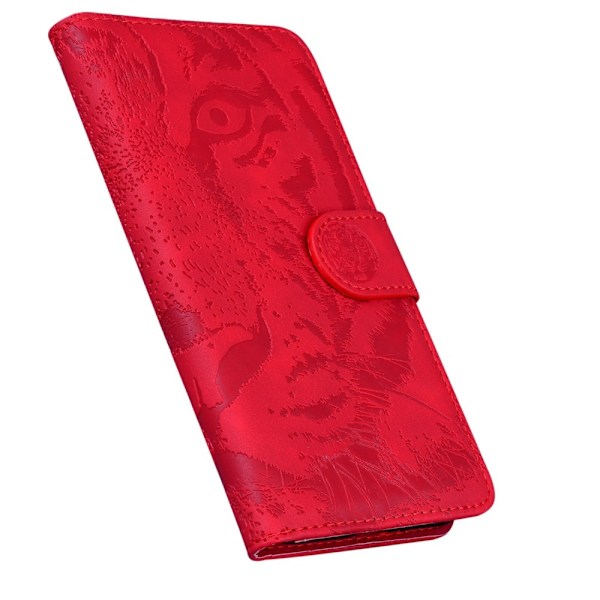 OnePlus 9 Pro - Tiger Tryck Läder Fodral - Röd Red Röd