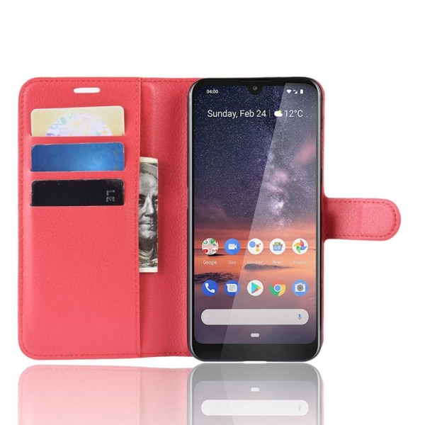 Nokia 3.2 - Litchi Plånboksfodral - Röd Red Röd