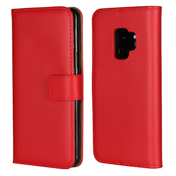 Samsung S9 Plus - Plånboksfodral I Äkta Läder - Röd Red Röd
