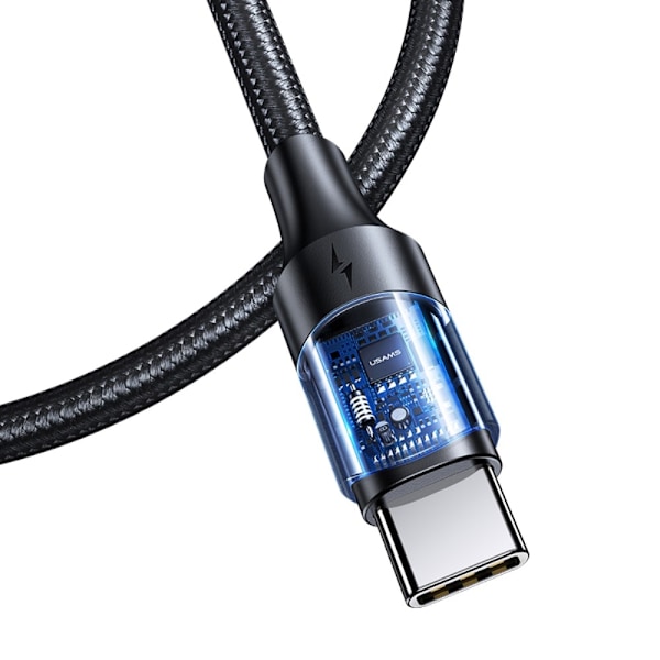 USAMS 3m 100W Snabbladdningskabel Nylon USB-C/USB-C Svart
