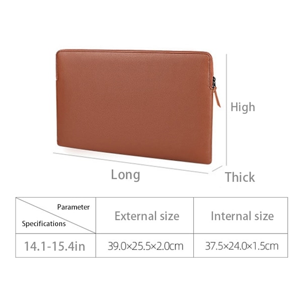 Läder Laptop Sleeve Med Mjukt Foder 14-15.4" Brun