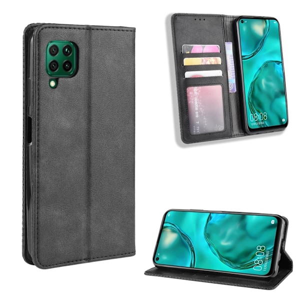 Huawei P40 Lite - Vintage Plånboksfodral - Svart Black Svart