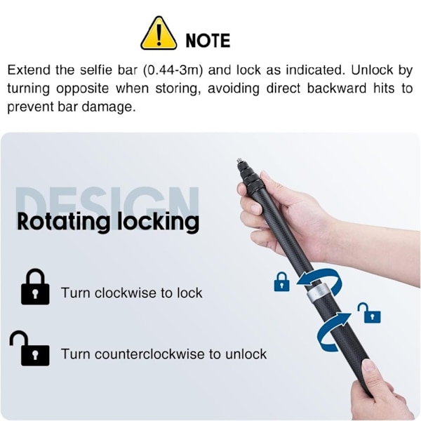 Selfiestick För Actionkamera 3 m Svart