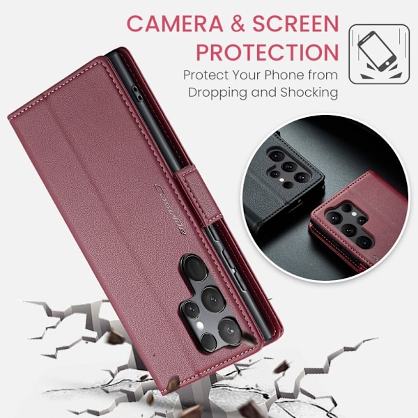 CASEME Galaxy S24 Ultra Fodral Slim Litchi Läder Röd
