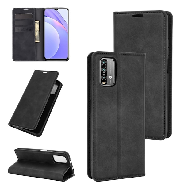 Xiaomi Redmi 9T - Silkeslent Läder Flip Fodral - Svart Black Svart