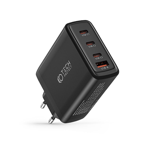 Tech-Protect 100W GaN PD/QC Väggladdare 3x USB-C 1x USB-A Svart