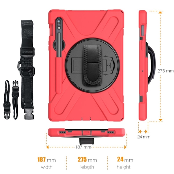 Galaxy Tab S8 / Tab S7 Skal 360° Hybrid Kickstand Med Strap