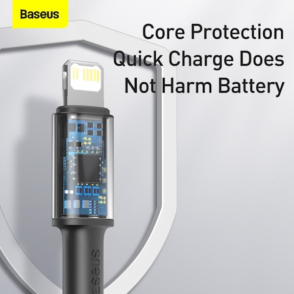 BASEUS 1m 20W PD Type-C - Lightning Flätad Nylon Kabel - Svart Black Svart