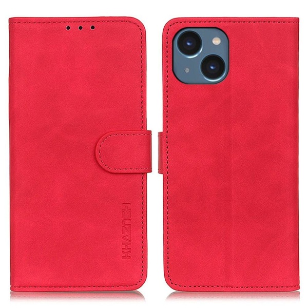 KHAZNEH iPhone 15 Fodral Retro Läder Röd