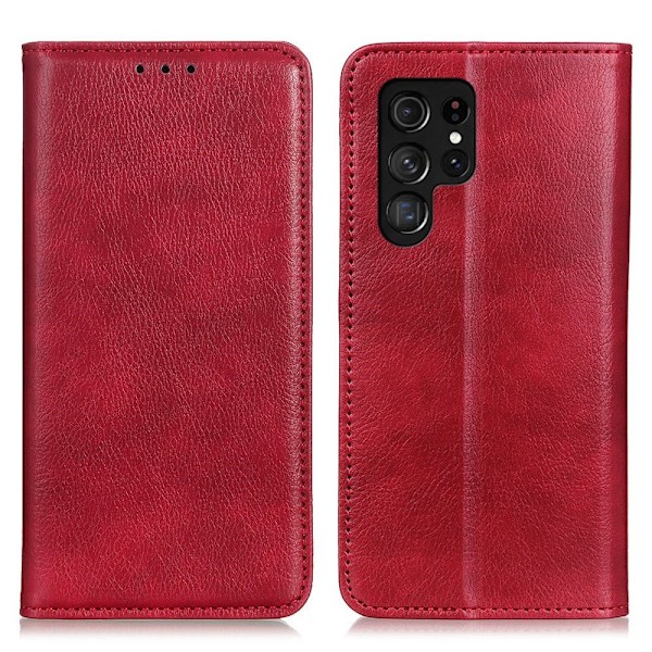 KHAZNEH Galaxy S23 Ultra Flip Fodral Split Läder Röd