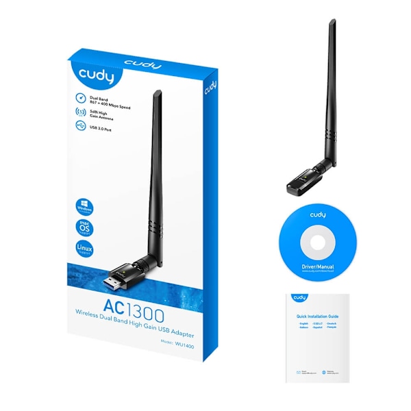 Cudy Wi-Fi Adapter USB WU1400 AC1300 High Gain Svart