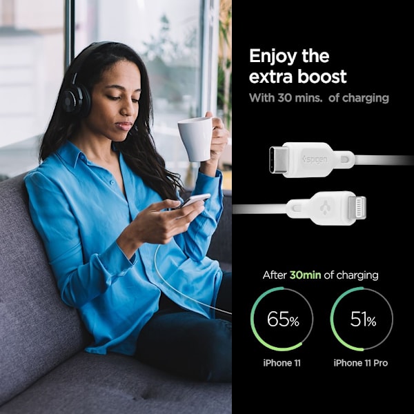 Spigen 1m MFI Lightning - USB-C Kabel DuraSync Vit