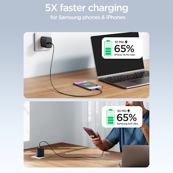 Joyroom 25W USB-C Snabbladdare + 1m 60W USB-C Kabel Svart