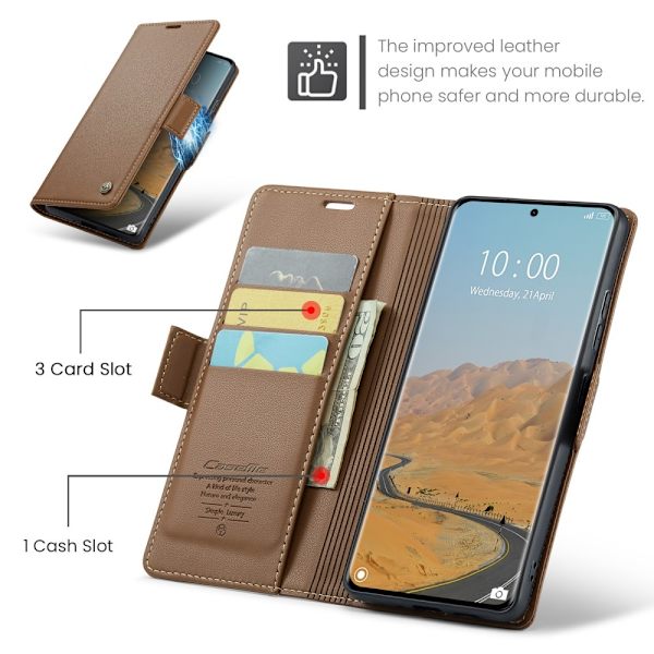 CASEME Redmi Note 14 Pro/Pro Plus 5G Fodral RFID Läder Brun