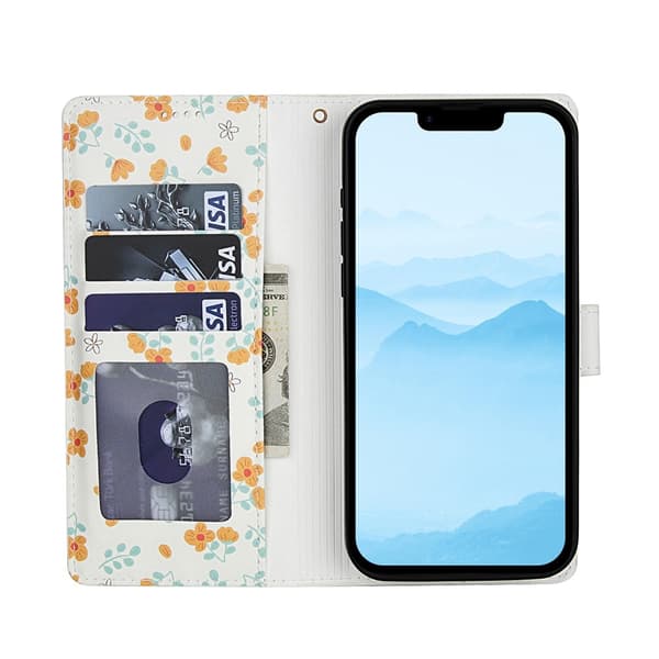 iPhone 17e / 16e Fodral Rhombus Läder Blommor Vit