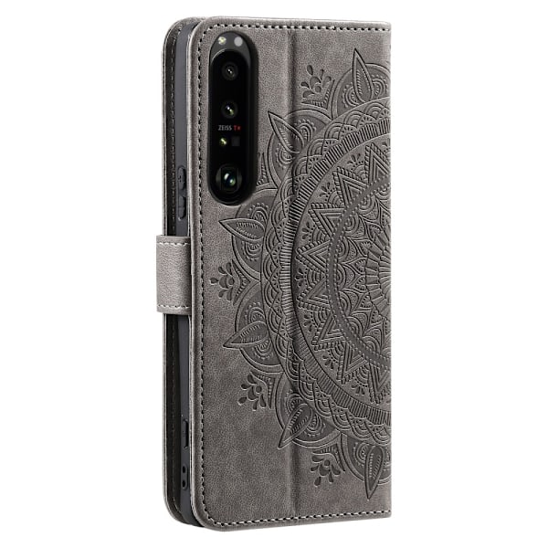 Sony Xperia 1 V Fodral Mandala Läder Grå