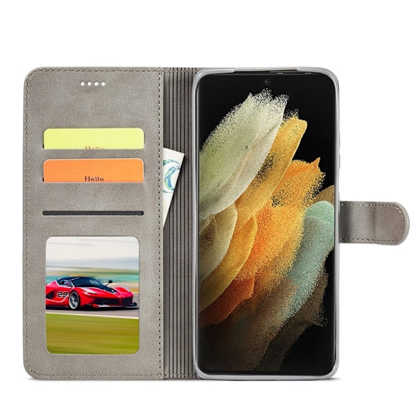 Samsung Galaxy S21 Ultra - LC.IMEEKE Läder Fodral - Grå Grey Grå