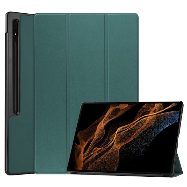 Samsung Galaxy Tab S9 Ultra Fodral Tri-Fold Läder Svartgrön