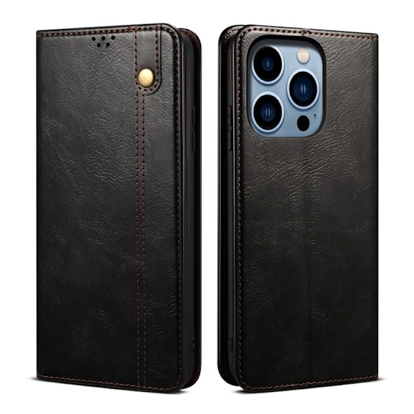 iPhone 15 Pro Fodral Oil Wax Läder Svart