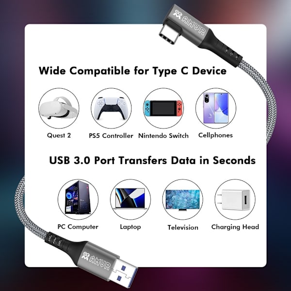 AMVR 5m 60W Link Kabel till VR Headset USB-C Grå