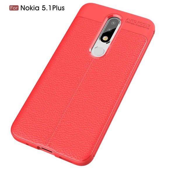 Nokia 5.1 Plus - Litchi läderskal - Röd Red Röd